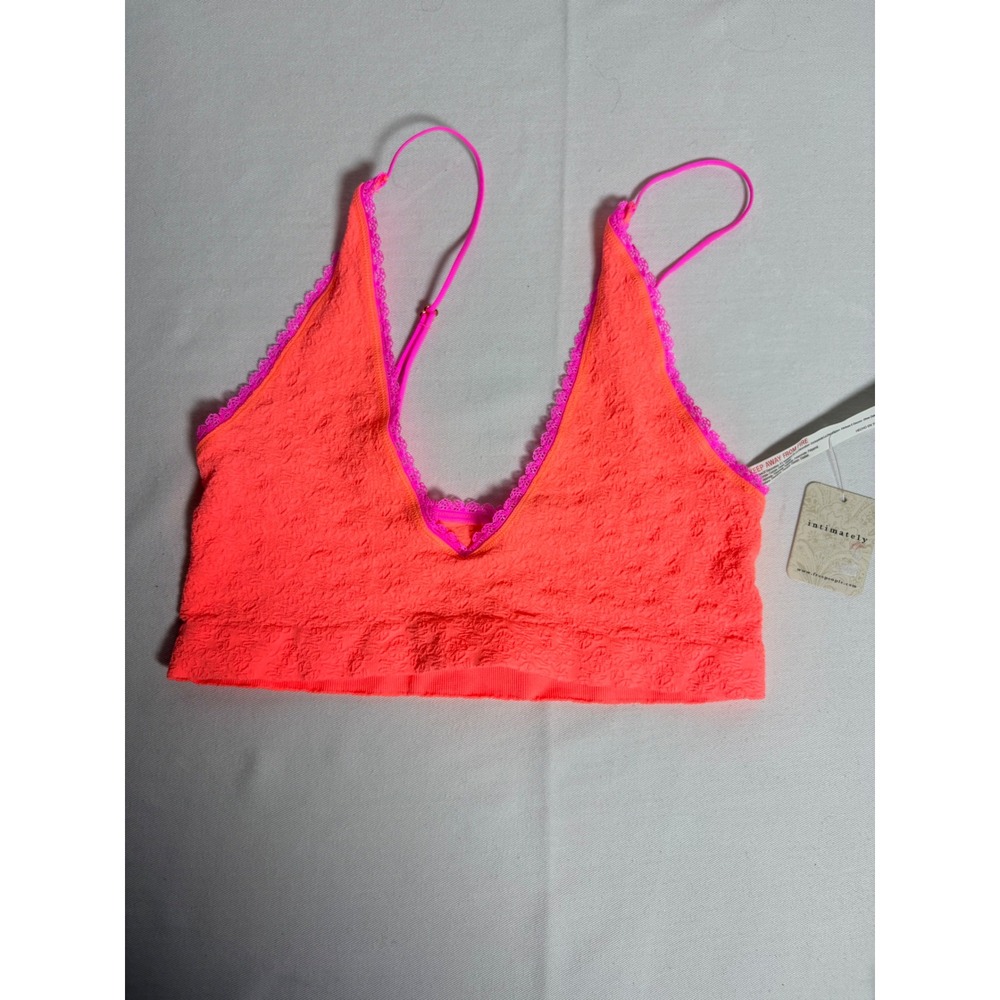 Free People Intimately Bralette L XL Coral Pink NEW Lace Trim V-Neck OB2425511